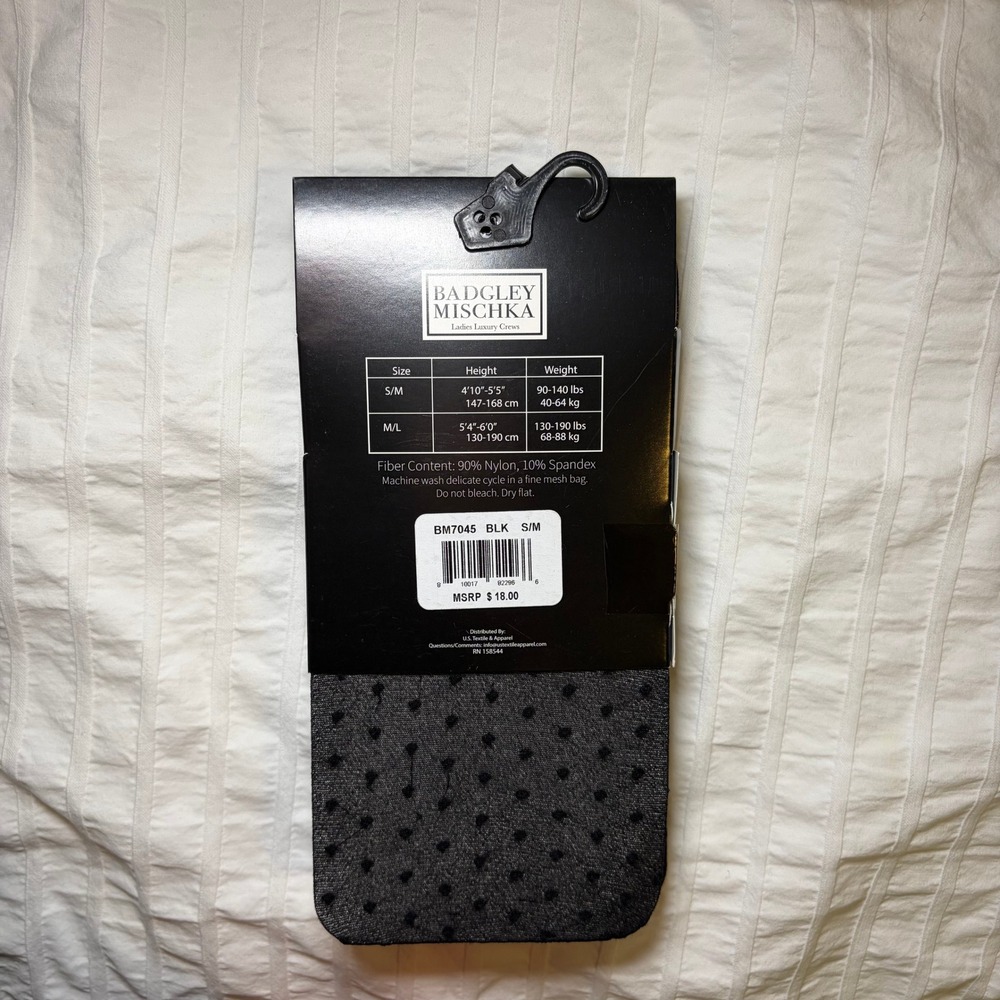 Badgley Mischka Tights Women S/M Black Polka Dot Luxury Hosiery BM7045 Swiss Dot - Picture 2 of 2